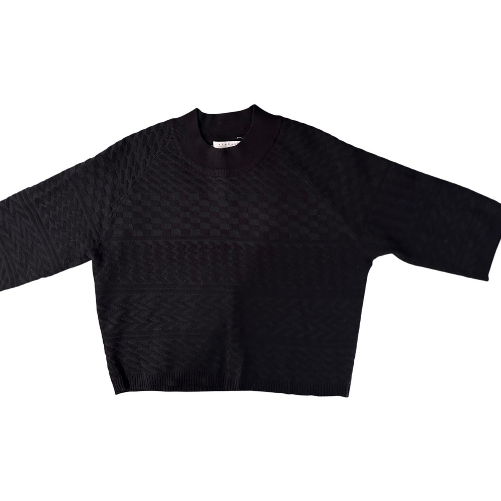 Kendall + Kylie Sweater Women L Black Short Sleeve Mixed Texture Knit Cropped‎
